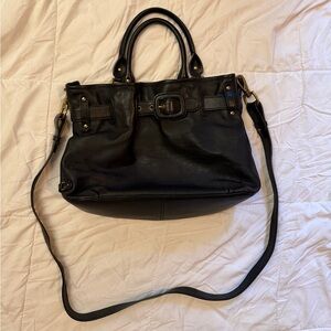 Cole Hahn Classic Black Leather Satchel Handbag with Adjustable Strap